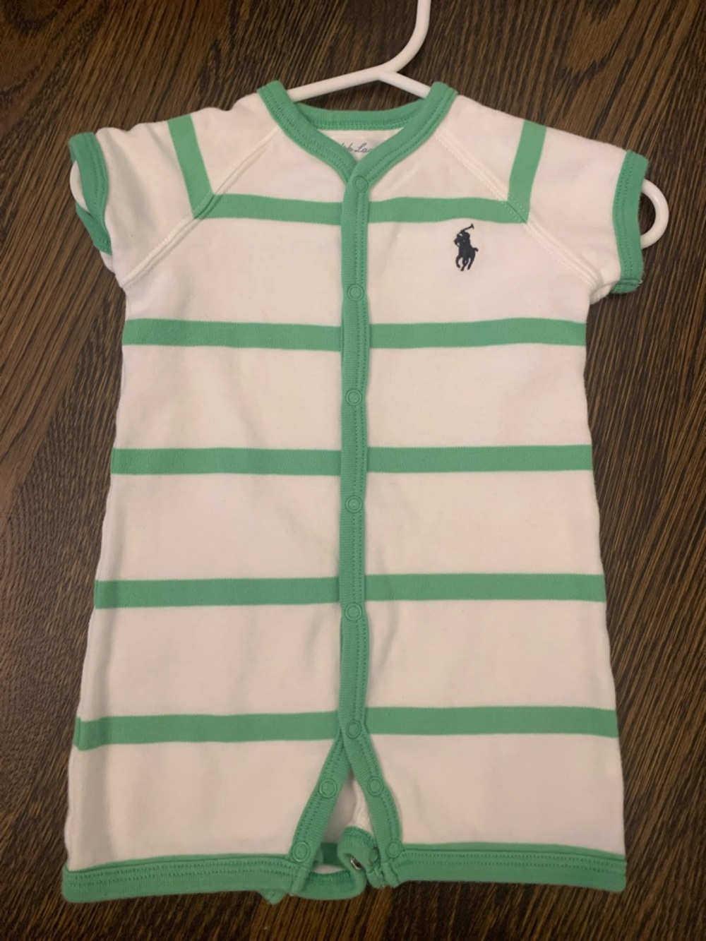 Ralph Lauren White and Green Striped Baby Romper - 6mo